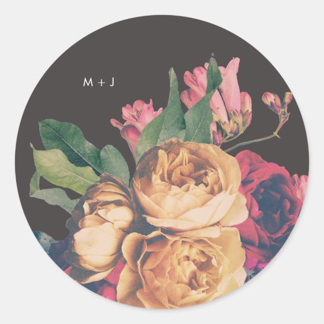 Dark Rose Botanical Fete Wedding Classic Round Sticker (Front)