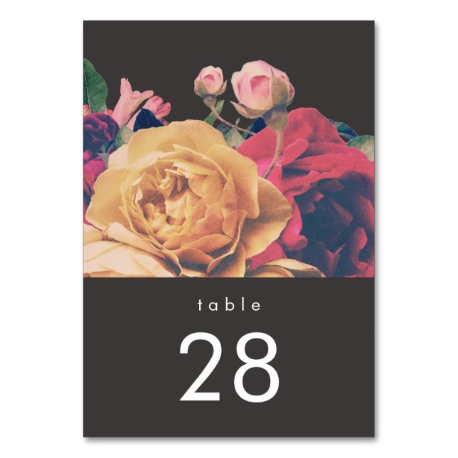 Dark Rose Botanical Fete Wedding Table Numbers (Front)
