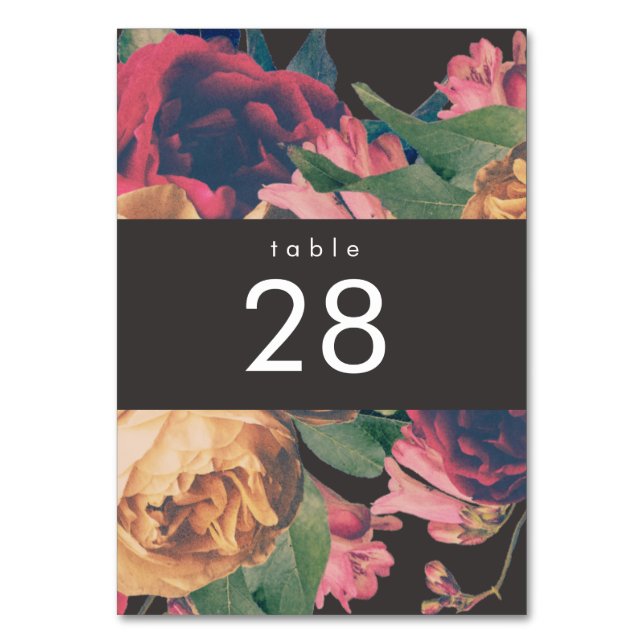 Dark Rose Botanical Fete Wedding Table Numbers (Front)