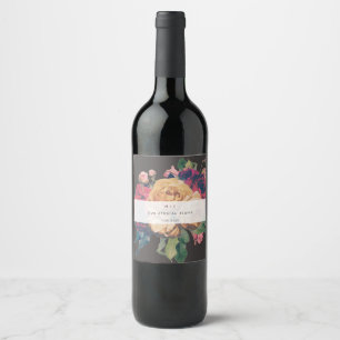 Dark Rose Botanical Fete Wedding Wine Label