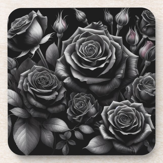 Dark Rose Cork Back Coasters Set of 6 (Front)