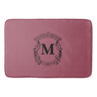 Dark Rose Custom Monogram Crest Bath Mat