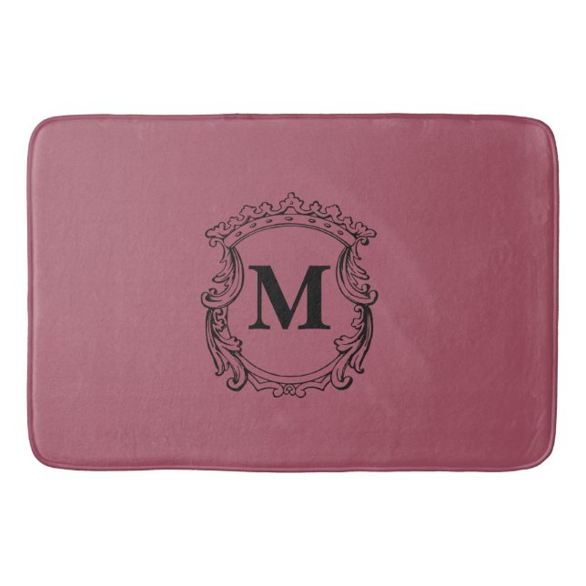 Dark Rose Custom Monogram Crest Bath Mat (Front)