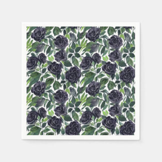 Dark rose delight, watercolor black rose pattern napkin