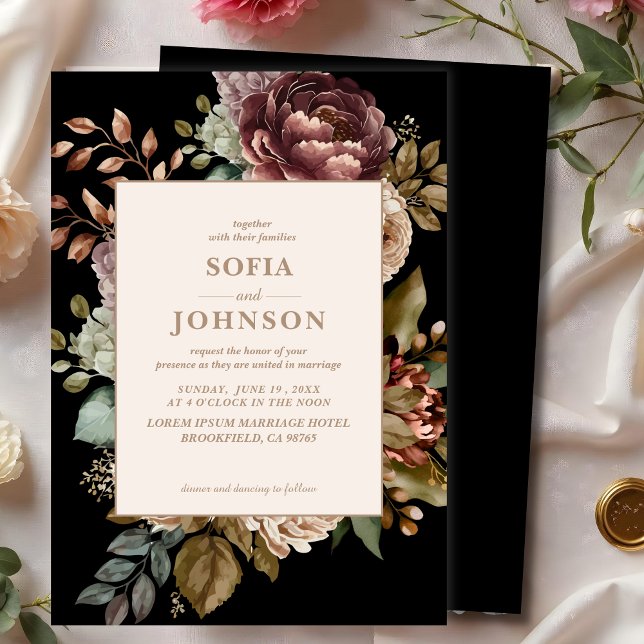 Dark Rose Fall Winter Watercolor Floral Wedding Invitation (Creator Uploaded)