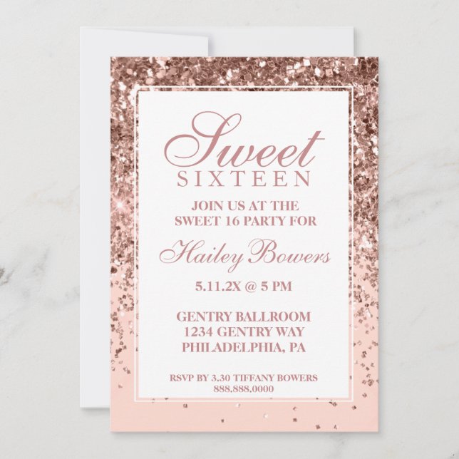 Dark Rose Gold Glitter Fab Sweet Sixteen Invitation (Front)