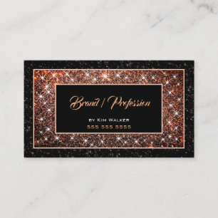 Dark Rose Gold Glitter Social Media Black Glam Business Card