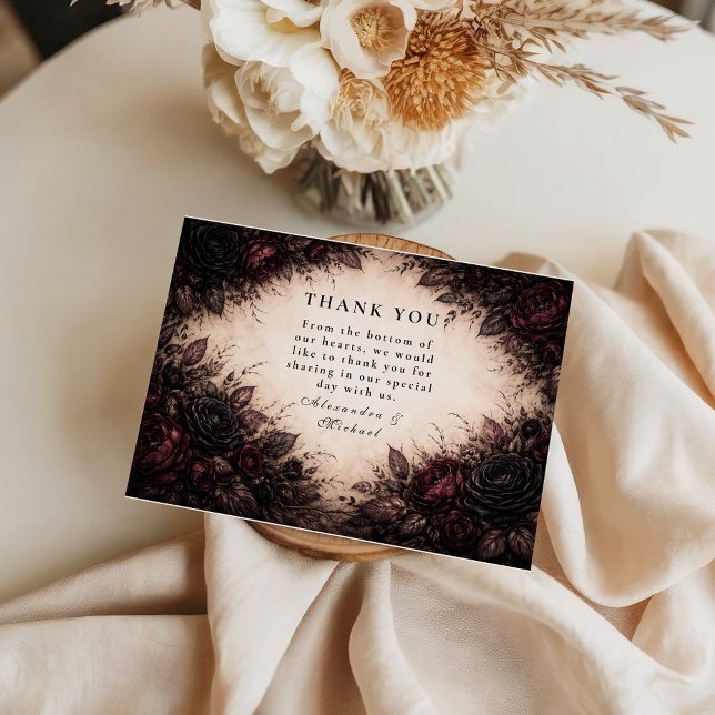 Dark Rose Gothic Wedding Thank You Card (Creator Uploaded)