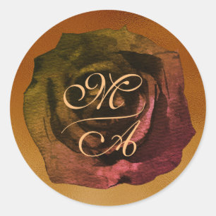 Dark Rose Monogram Wedding Sticker