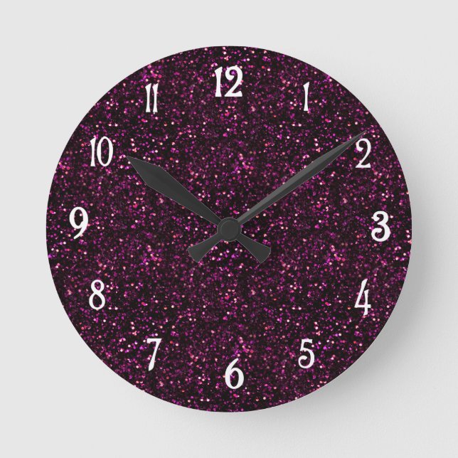 Dark Rose Pink Posh Glitter Round Clock (Front)