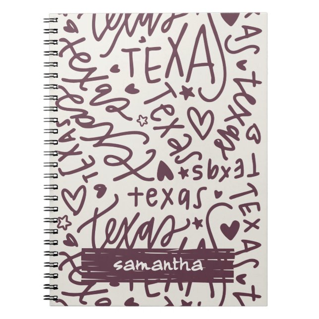 Dark Rose Texas Doodle Pattern Notebook (Front)