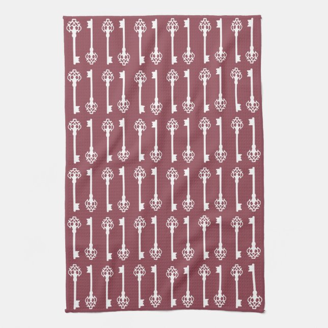 Dark Rose Victorian Keys Kitchen Towel (Vertical)