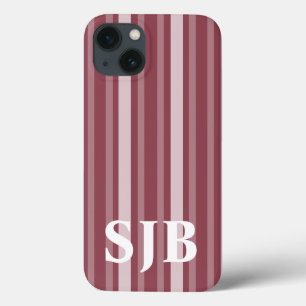 Dark Rose Victorian Stripe with Monogram iPhone 13 Case