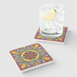 Dark Rose Victorian Tile Design Stone Coaster