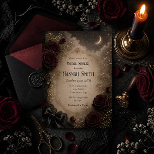 Dark Roses and Moon Elegant Gothic Bridal Invitation