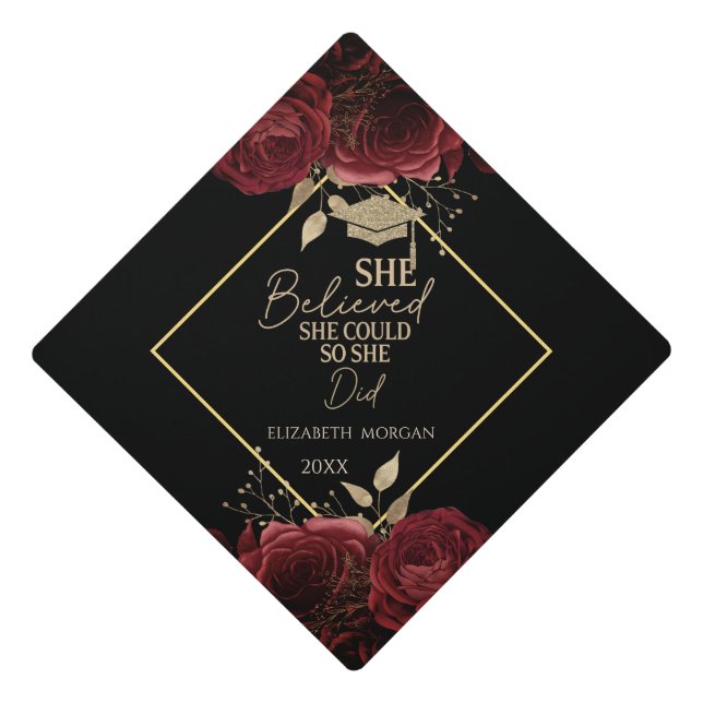 Dark Roses Glitter Graduate Cap (Front)