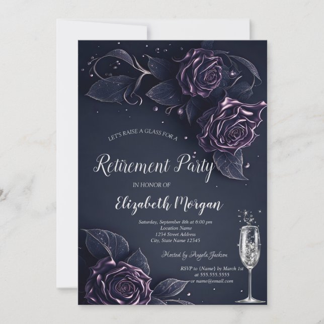 Dark Roses Gothic Retirement Invitation (Front)