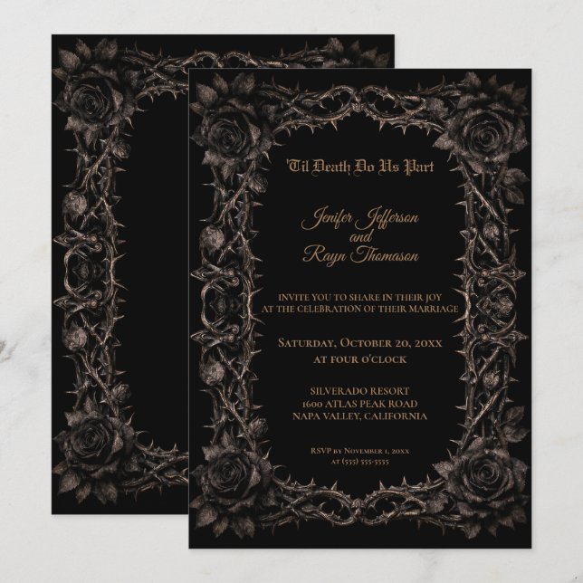 Dark roses Gothic wedding Invitation (Front/Back)