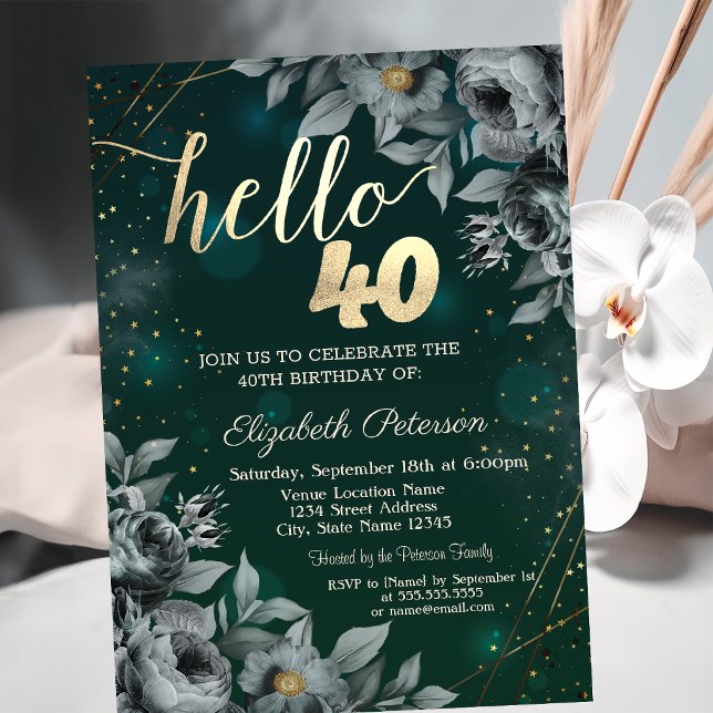 Dark Roses Green 40th Birthday Invitation (Creator Uploaded)