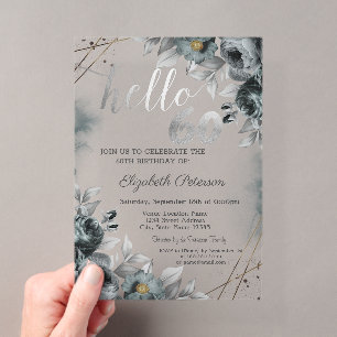 Dark Roses Green 60th Birthday Acrylic Invitations