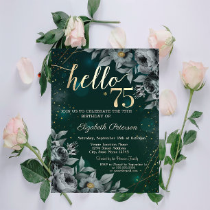 Dark Roses Green 75th Birthday Invitation