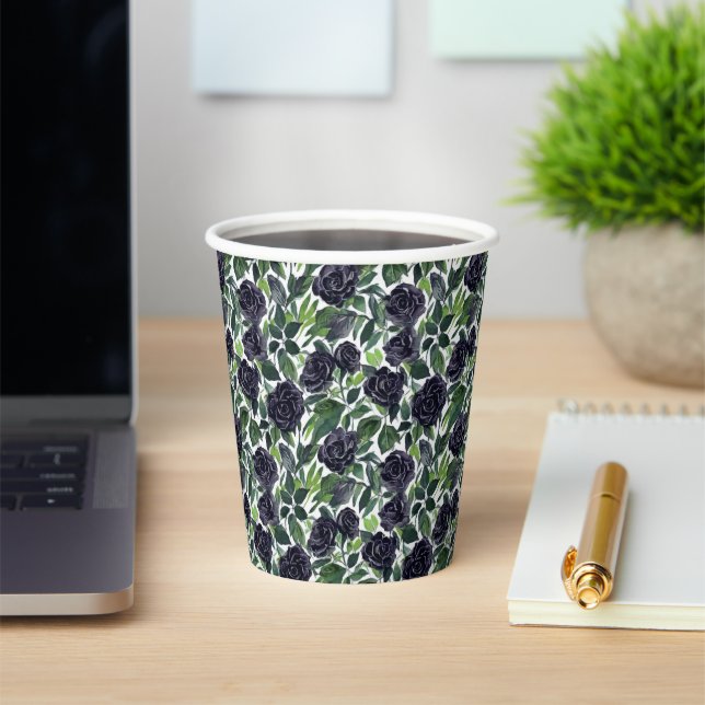 Dark roses watercolor ornament paper cups (Insitu)