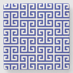 Dark Royal Blue Greek Key Pattern Stone Coaster