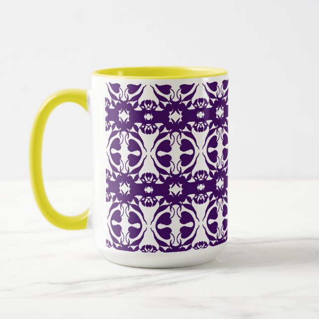 Dark Royal Blue Pattern Coffee Tea Mug Cup (Left)