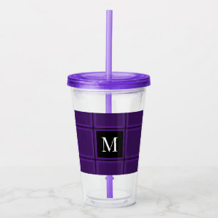 Dark Royal Purple Striped Custom Single Initial Acrylic Tumbler