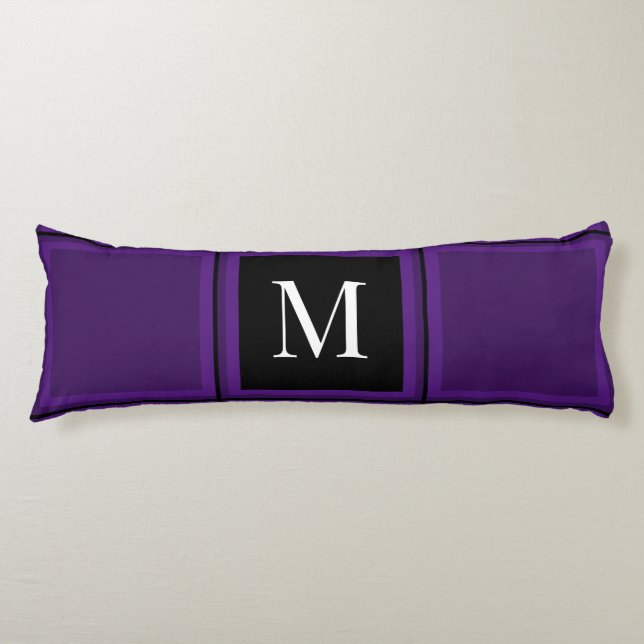Dark Royal Purple Striped Custom Single Initial Body Pillow (Front)