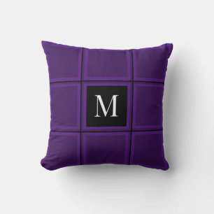 Dark Royal Purple Striped Custom Single Initial Throw Pillow