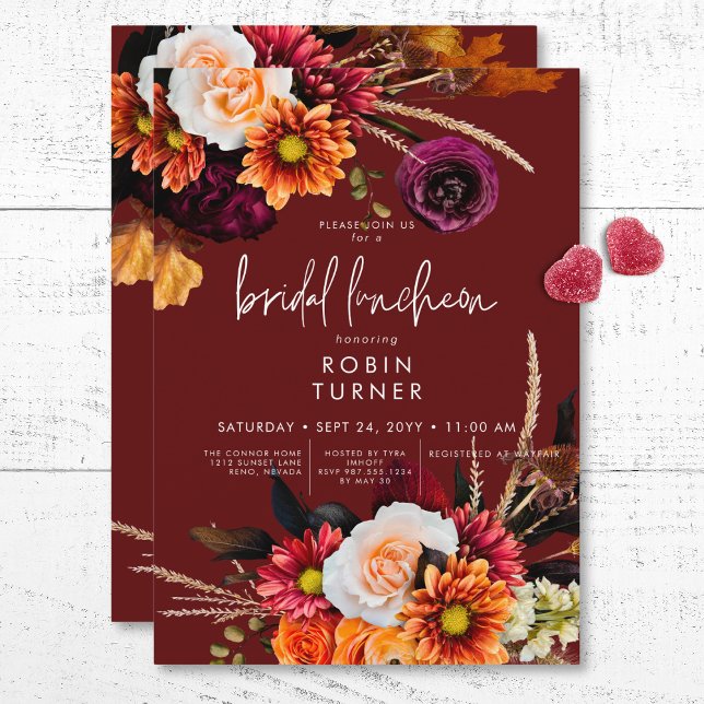Dark Russet Boho Floral Rust Bridal Luncheon Invitation (Dark Russet Boho Floral Rust Bridal Luncheon Invitation)