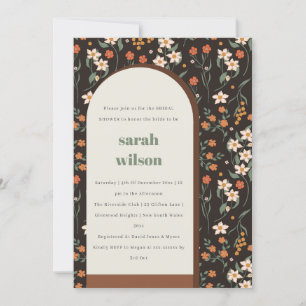 Dark Rust Groovy Retro Arch Floral Bridal Shower Invitation