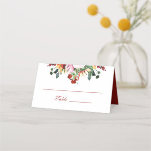  Dark Rust Red Watercolor Sunflower Autumn Fall Place Card