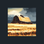 Dark Rustic Barn & Wheat Field Watercolor Canvas Print<br><div class="desc">This design features a melancholy watercolor barn against a grey sky and tan wheat field. Simple,  but makes a statement. Peaceful and provocative. Created by Simply Farmhouse Press.</div>