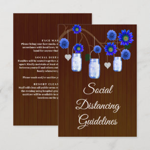 Dark Rustic Blue Floral Mason Jar Safety Measures Enclosure Card