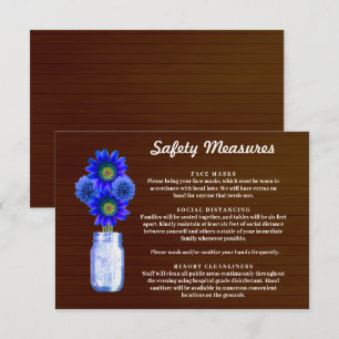 Dark Rustic Blue Floral Mason Jar Safety Measures Enclosure Card