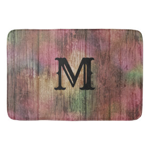 Dark Rustic Cranberry and Sage Boho Pattern Bath Mat