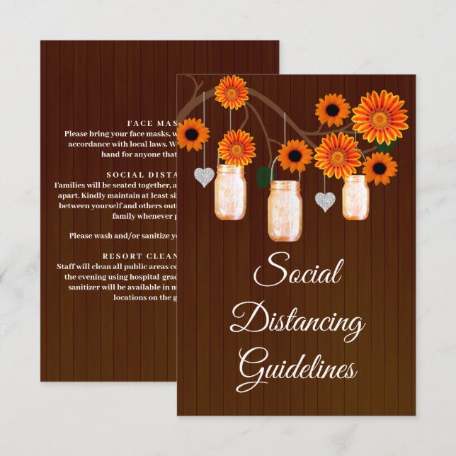 Dark Rustic Orange Floral Mason Jar Safety Measure Enclosure Card (Front/Back)