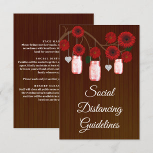 Dark Rustic Red Floral Mason Jar Safety Measures Enclosure Card