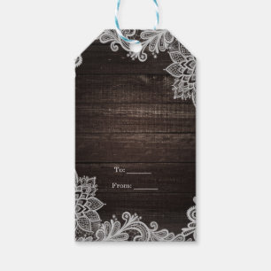 Dark Rustic Wood & Elegant Lace Wedding Gift Tags