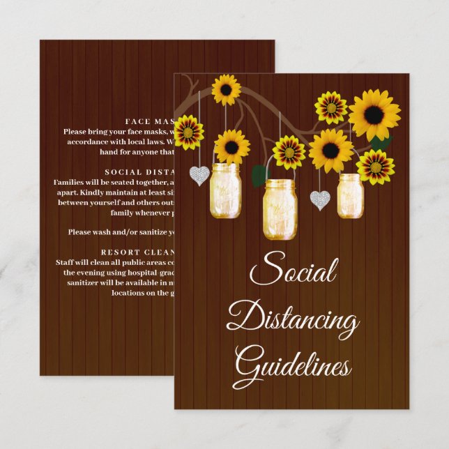 Dark Rustic Yellow Floral Mason Jar Safety Measure Enclosure Card (Front/Back)