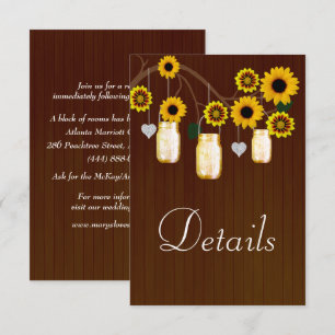 Dark Rustic Yellow Floral Mason Jars Details Enclosure Card
