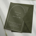 Dark Sage Arch Woodland Wedding. Forest Photo   QR Invitation<br><div class="desc">Create a refined natural atmosphere with this elegant wedding invitation, designed in a minimalist arch layout with modern typography, a customizable photo back, and space for a QR code. The rich dark sage grey background evokes the depth of woodland greenery and forest landscapes, making it an ideal choice for outdoor,...</div>