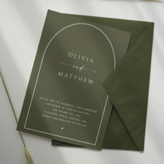 Dark Sage Arch Woodland Wedding. Forest Photo + QR Invitation