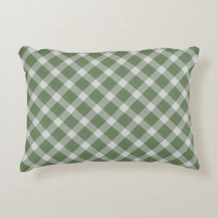 Dark Sage Green and white checkered plaid gingham Accent Pillow