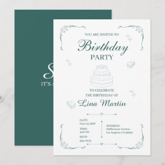 Dark Sage Green Birthday Invitation