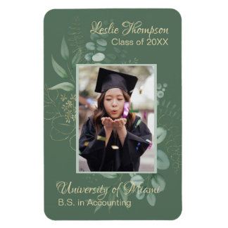 Dark Sage Green Botanical Graduation Keepsake  Magnet