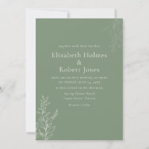 Dark Sage Green Botanical Wedding Invitation