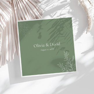 Dark Sage Green Botanical Wedding Napkin